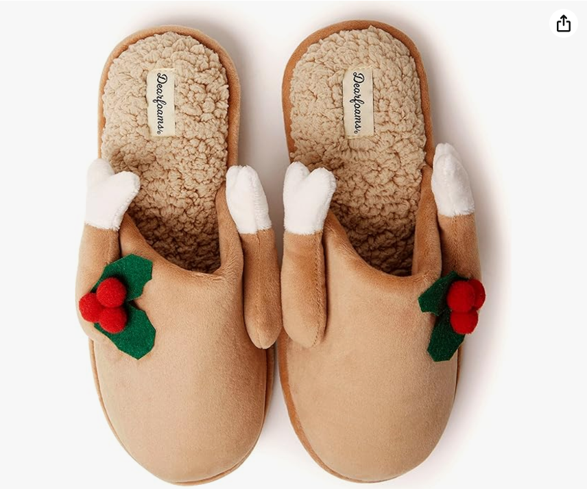 Dearfoams unisex-child Matching Family Holiday Christmas Reindeer & Turkey Scuff